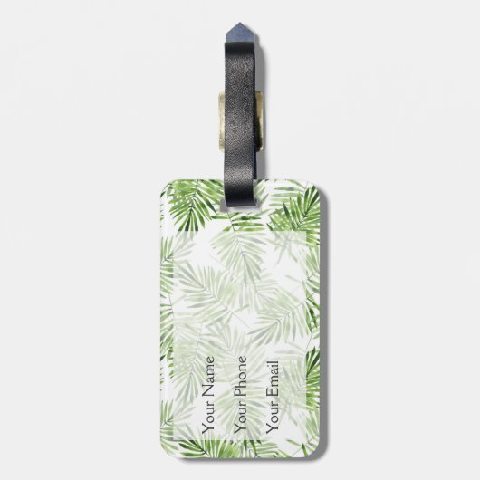 Groene palmbladeren | Monogram Bagagelabel (Achterkant verticaal)