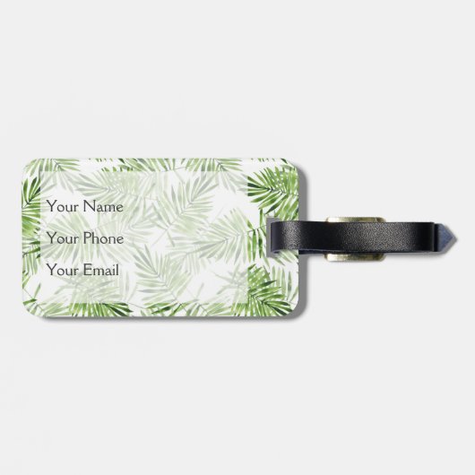 Groene palmbladeren | Monogram Bagagelabel (Achterkant horizontaal)
