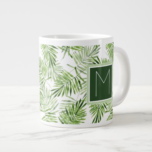 Groene palmbladeren | Monogram Grote Koffiekop (Voorkant rechts)