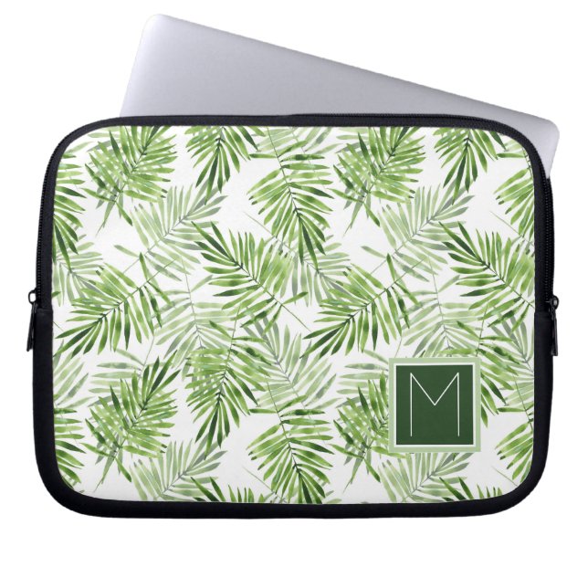 Groene palmbladeren | Monogram Laptop Sleeve (Voorkant)