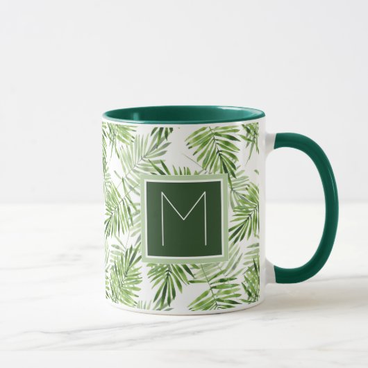 Groene palmbladeren | Monogram Mok (Rechts)