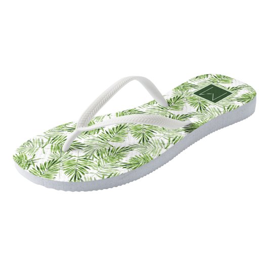 Groene palmbladeren | Monogram Teenslippers (Schuin)