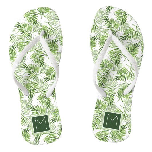 Groene palmbladeren | Monogram Teenslippers (Voetbed)