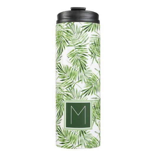 Groene palmbladeren | Monogram Thermosbeker (Voorkant)
