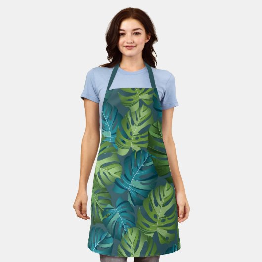Groene palmbladeren oerwoud schort (Gedragen)