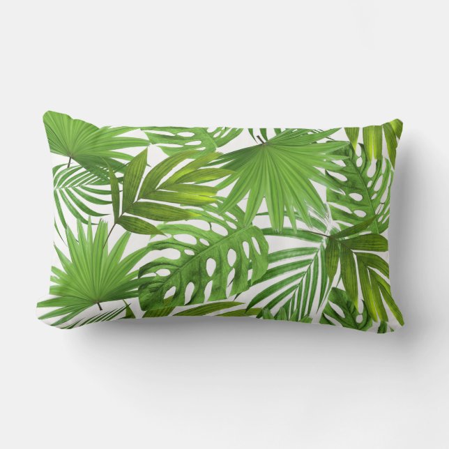 Groene palmbladeren op witte kussenhoes kussen (Voorkant)