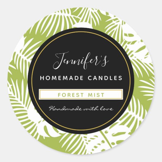 Groene palmbladeren regenwoud patroon kaars / zeep ronde sticker (Voorkant)