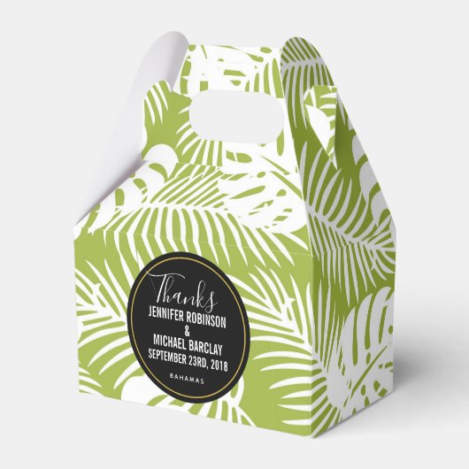 Groene palmbladeren regenwoudpatroonbruiloft bedankdoosjes (Voorkant Zijde)