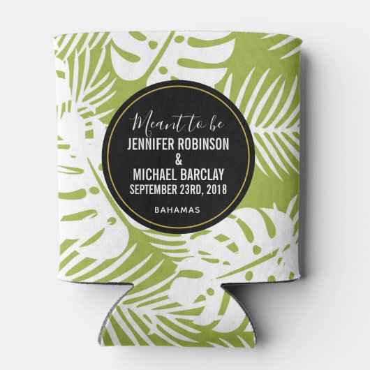 Groene palmbladeren regenwoudpatroonbruiloft blikjeskoeler (Achterkant)