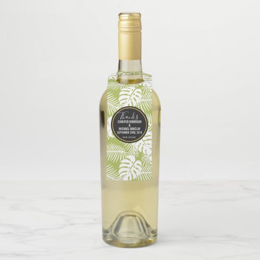 Groene palmbladeren regenwoudpatroonbruiloft flessenhanger (Op fles)