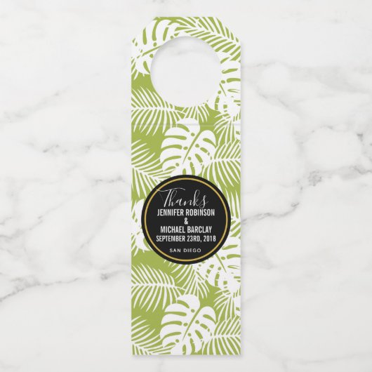 Groene palmbladeren regenwoudpatroonbruiloft flessenhanger (Voorkant)