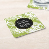 Groene palmbladeren regenwoudpatroonbruiloft kartonnen onderzetters (Schuin)