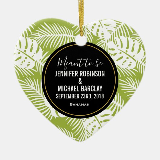 Groene palmbladeren regenwoudpatroonbruiloft keramisch ornament (Voorkant)