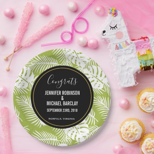 Groene palmbladeren regenwoudpatroonbruiloft papieren bordje (Feest)