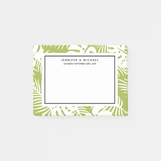 Groene palmbladeren regenwoudpatroonbruiloft post-it® notes (Voorkant)