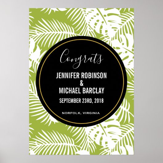 Groene palmbladeren regenwoudpatroonbruiloft poster (Voorkant)
