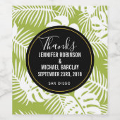 Groene palmbladeren Tropisch Patroon Bruiloft Beda Wijn Etiket (Enkel label)