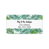Groene palmbladeren tropisch retouradres etiket (Voorkant)