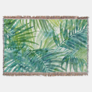 Groene palmbladeren tropische aquarel kunst deken