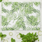 Groene palmbladeren. Waterverf patroon Theedoek (Gevouwen)