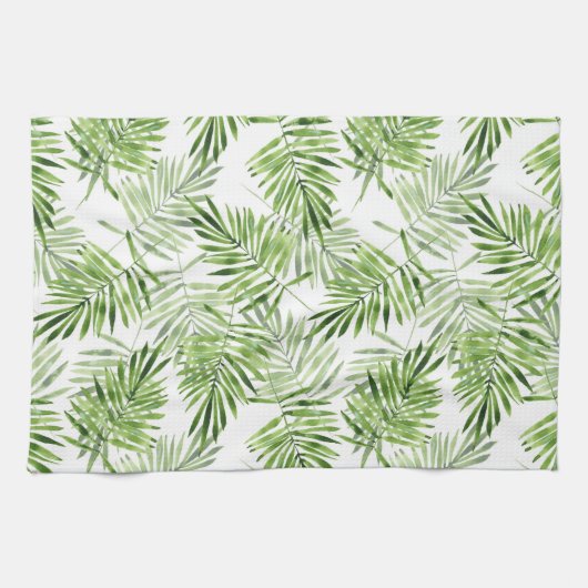 Groene palmbladeren. Waterverf patroon Theedoek (Horizontaal)