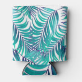 Groene palmbladeren: witte achtergrond blikjeskoeler (Voorkant)