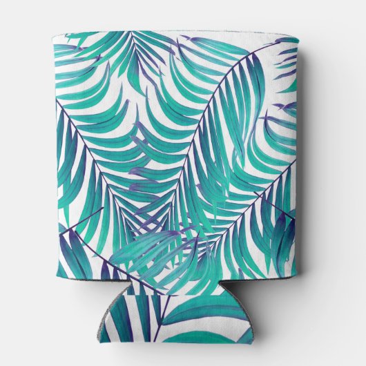 Groene palmbladeren: witte achtergrond blikjeskoeler (Achterkant)