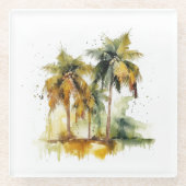 Groene palmbomen met kokosnoepjes, kleurtropen glazen onderzetter (Voorkant)