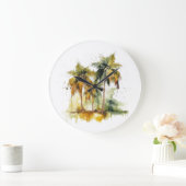 Groene palmbomen met kokosnoepjes, kleurtropen grote klok (Huis)