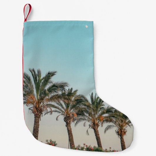 GROENE PALMBOMEN ONDER BLUE SKY KLEINE KERSTSOK (Voorkant)