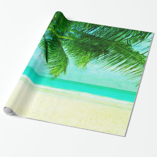 Groene palmbomen op het strand Blue Zee & Sky Cadeaupapier