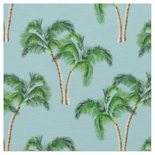 Groene palmbomen op Turquoise Stof