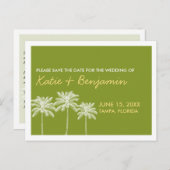 Groene palmbomen zomerse bruiloft chic save the da aankondigingskaart (Voorkant / Achterkant)