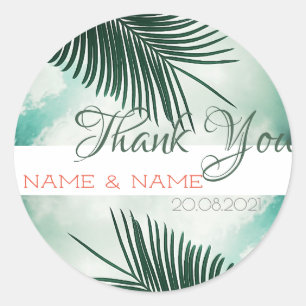 Groene Palmboom Bladeren Dank Je Wel Trouwsticker Ronde Sticker