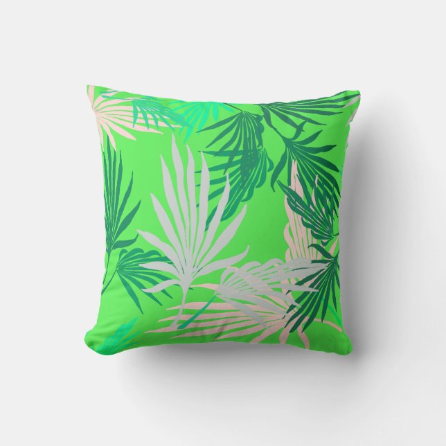 Groene Palmboom Bladeren Natuur Worp Kussen (Voorkant)