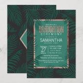 Groene Palmboom Bladeren Zwart Roos Goud Afstudere Kaart (Voorkant / Achterkant)