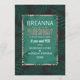 Groene palmboom bladeren Zwarte roos gouden bruids Kaart