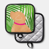 Groene palmboom eiland gele hondenpot houder (Voorkant / Achterkant)