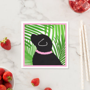 Groene palmboom eiland zwarte hond servetten