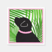 Groene palmboom eiland zwarte hond servetten (Voorkant)