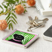 Groene palmboom eiland zwarte hond Sleutelhanger (Zijkant)