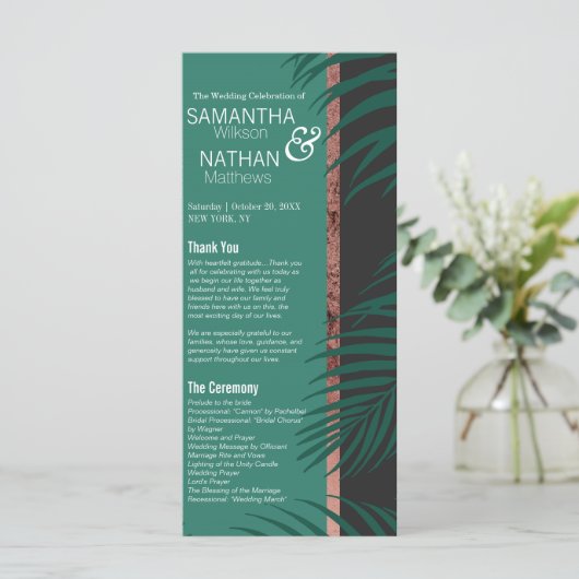 Groene palmboom laat zwarte Roos goudbruiloft over Programmakaart (Staand voorkant)