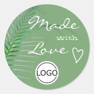 Groene palmboom Leaf Made with Love Logo Sjabloon Ronde Sticker