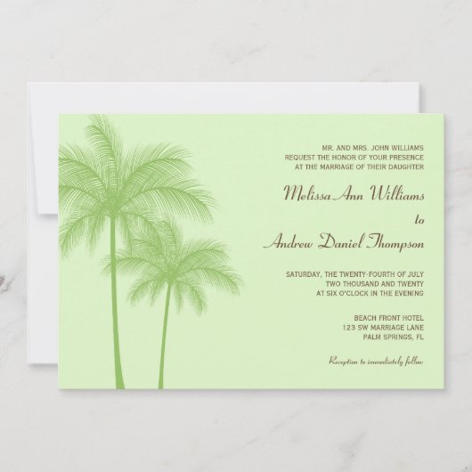 Groene palmboom Tropical Wedding Invitations Kaart (Voorkant)