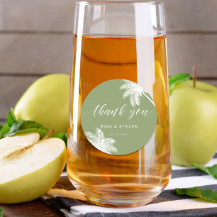 Groene palmboom tropisch dank u bruiloft ronde sticker