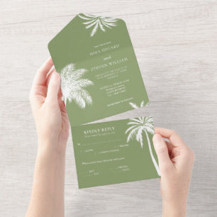 Groene palmboom tropische bruiloft all in one uitnodiging