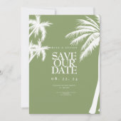 Groene palmboom tropische bruiloft save the date (Voorkant)