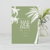 Groene palmboom tropische bruiloft save the date (Staand voorkant)