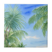 Groene palmboom verlaat Blue Sky Waterverf Tegeltje (Voorkant)