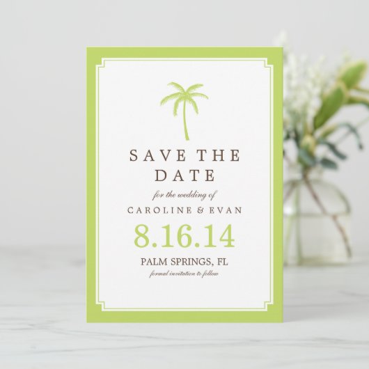 Groene palmboom Weddenschap Sparen de Datum Save The Date (Staand voorkant)